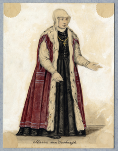 32640 Afbeelding van een kostuumontwerp van Maria van Oostenrijk, figurante in de maskerade van de studenten van de ...